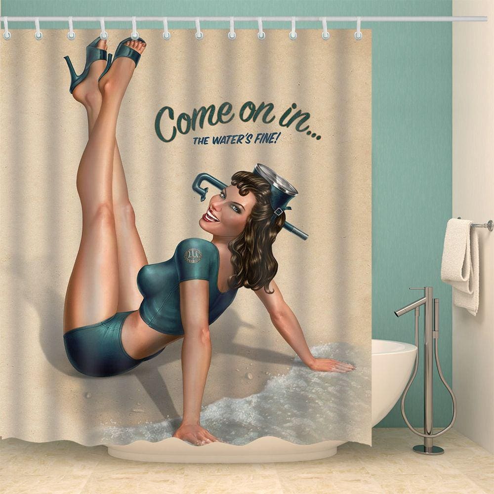 Menina americana impressa 3D cortinas de chuveiro sexy com 12 ganchos