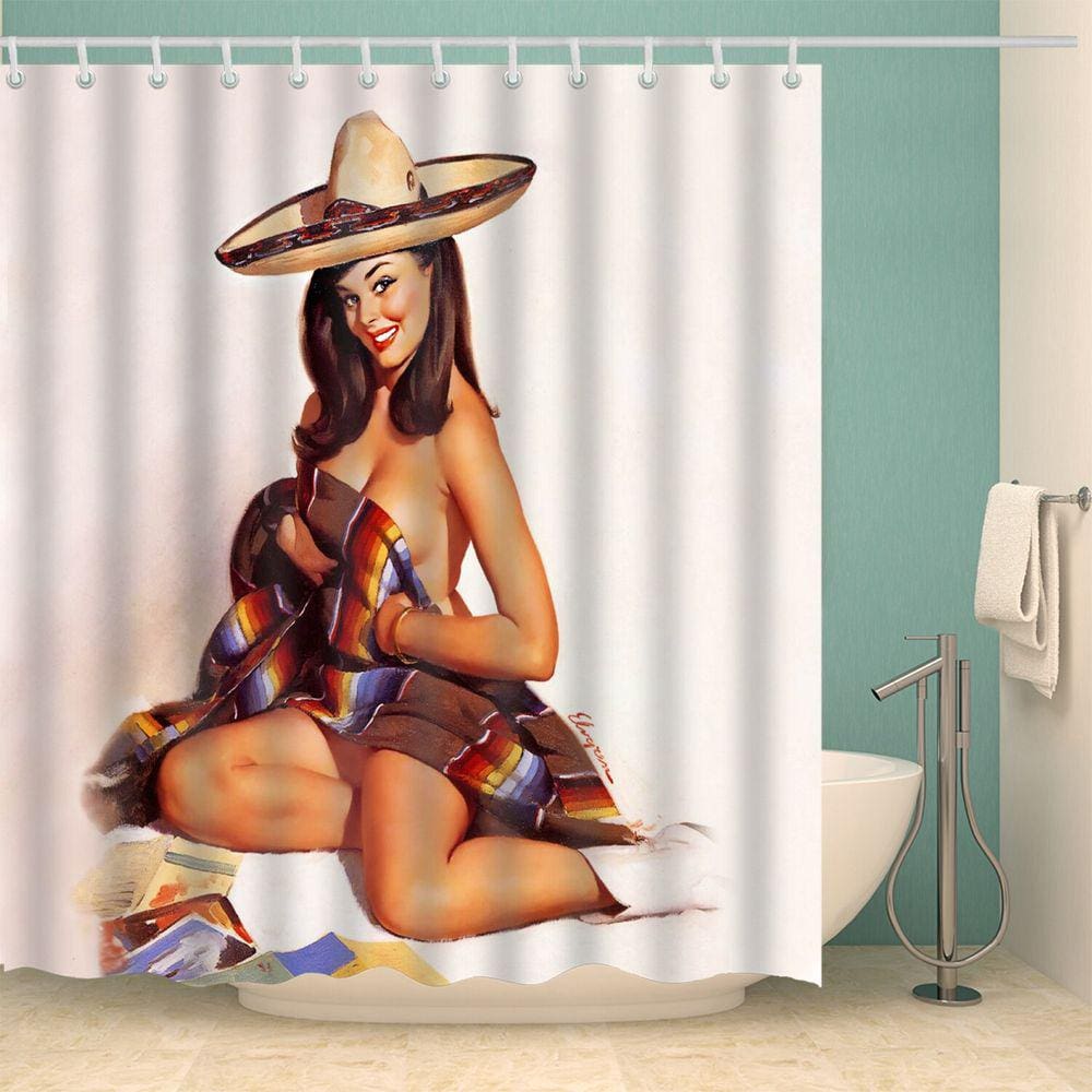 Menina americana impressa 3D cortinas de chuveiro sexy com 12 ganchos