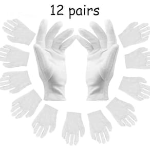 Luvas de Algodão Branco, com Pano Branco, 12 Pares (24 Luvas).