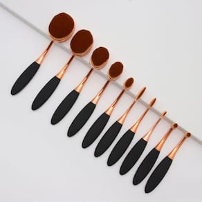 Pincel cosmético com alça dourada e listras 3D rosa