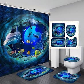 Impressão 3D Oceano Azul Mar Golfinho Impermeável Tecido Chuveiro