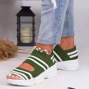 Mulheres Verão Vulcanizado Sapatos Listrados Grosso Fundo Sports Fi