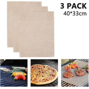 Churrasqueira Grill Mat 3pcs, Non-Stick Baking Reutilizável Barbecue Cooki