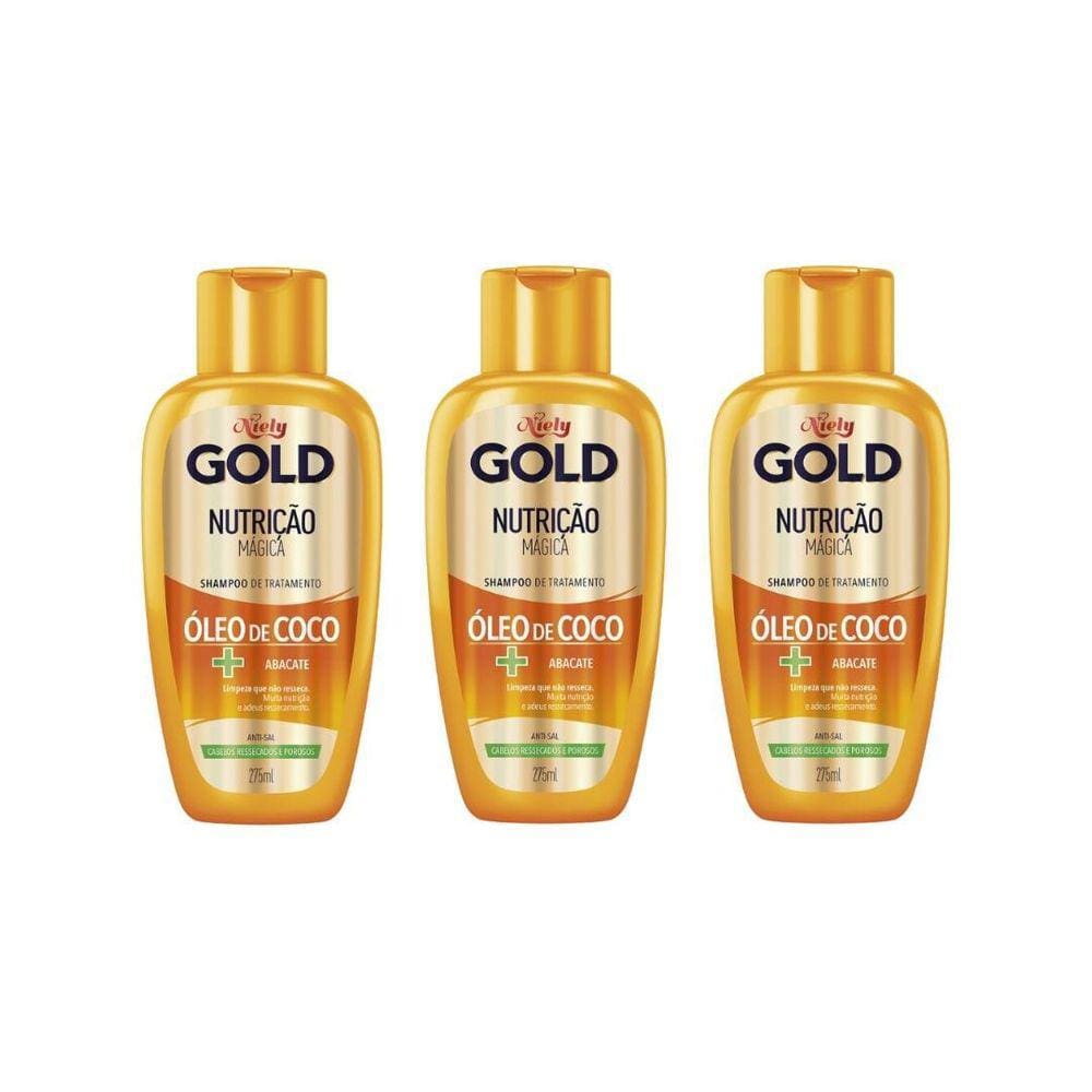 Shampoo Niely Gold 275Ml Nutriçao Poderosa - Kit C/3Un