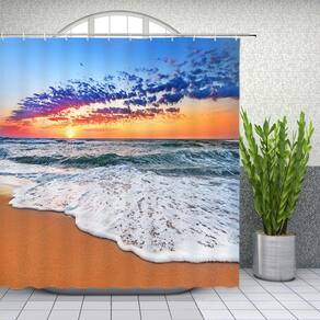 Praia Chuveiro Cortinas Onda Mar Céu Azul Havaí Paisagem Ela