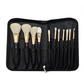 Conjunto de pincéis de maquiagem, pêlo de animal, fibra de lã com bolsa de PU