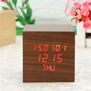 Despertador Digital Alarme Madeira LED Controle de Voz