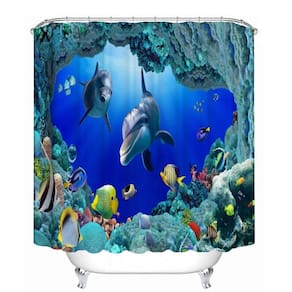Impressão 3D Oceano Azul Mar Golfinho Impermeável Tecido Chuveiro