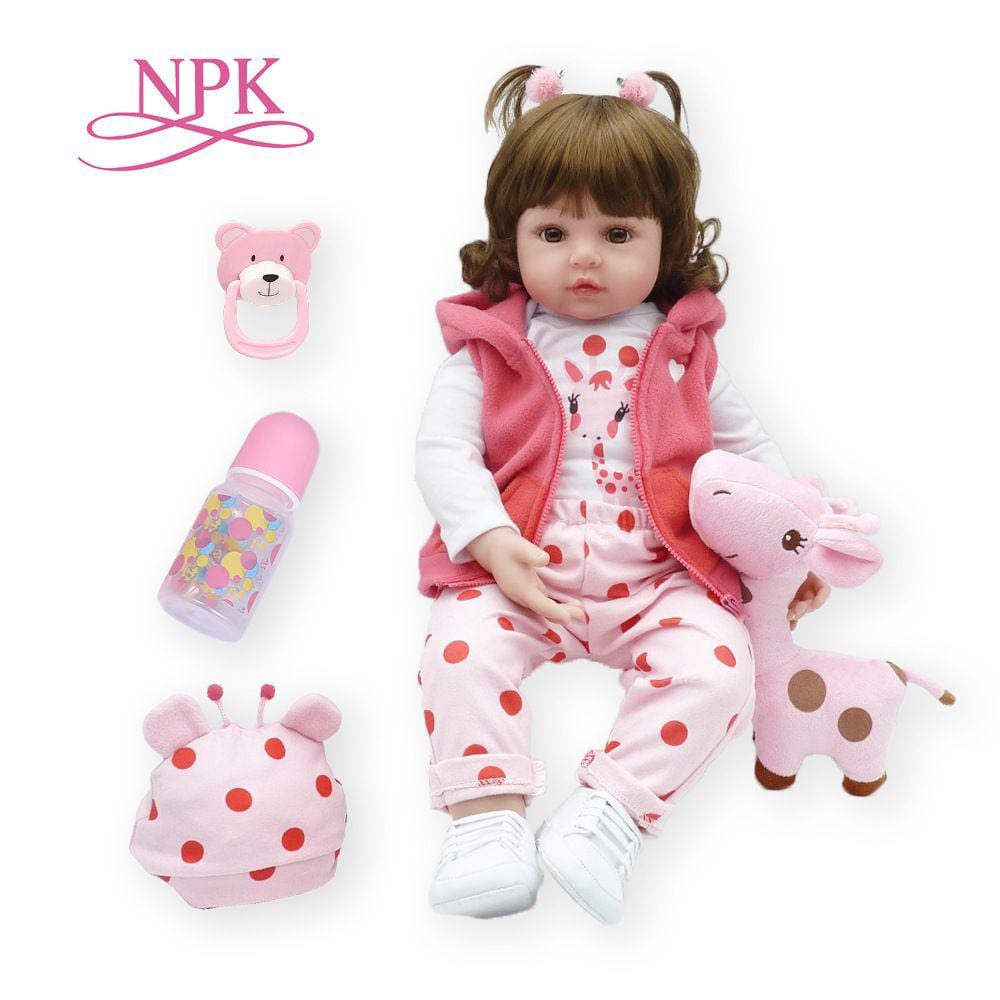 Boneca Reborn Cute 46 cm com roupas, mamadeira e chupeta