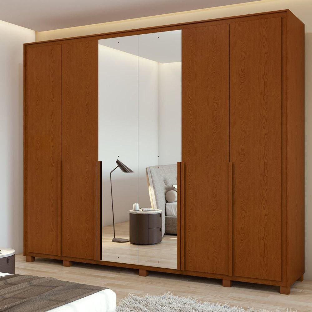 Guarda-roupa 6 Portas 6 Gavetas 100% Mdf Imperatore com Espelho e com Pés Frassino
