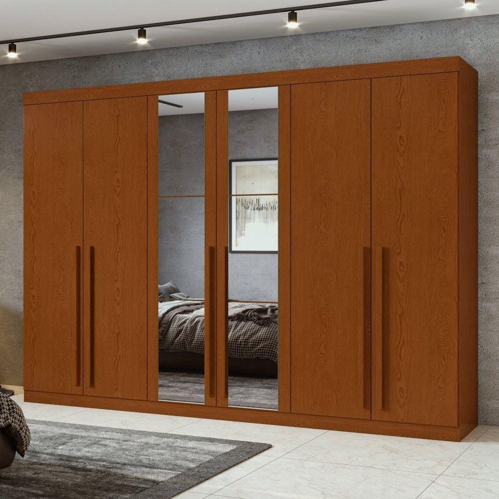 Guarda-roupa 6 Portas 4 Gavetas Bertha com Espelho Frassino