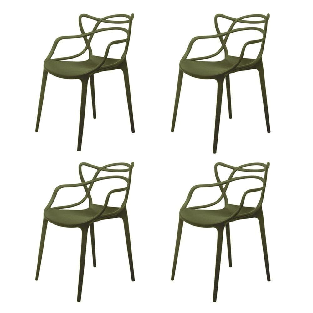 Conjunto com 4 Cadeiras para Sala de Estar Berrini Verde Militar