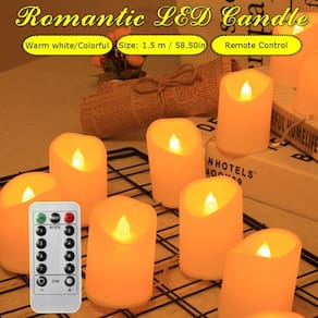 Conjunto de 10 velas de cera lacrimal amarela cintilante sem chama