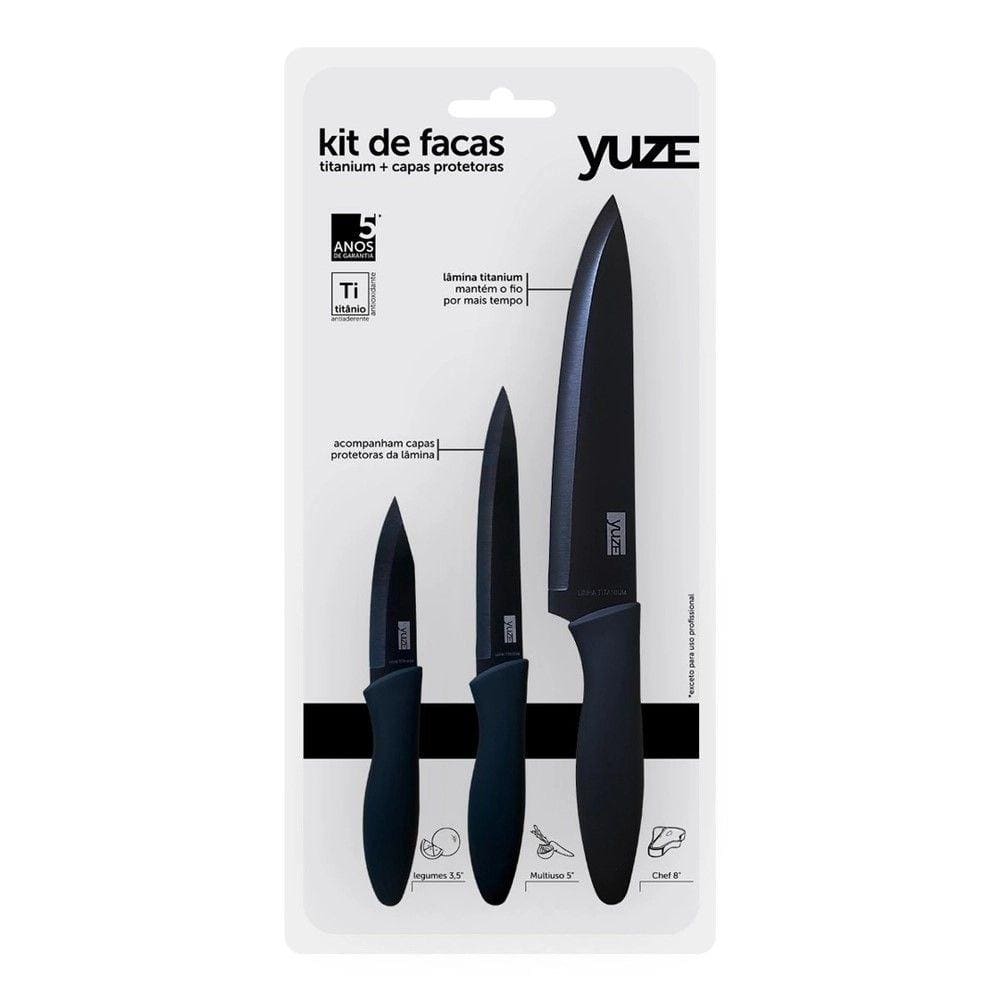 Conjunto De Facas 3 Pecas Black Titanium - Yuze