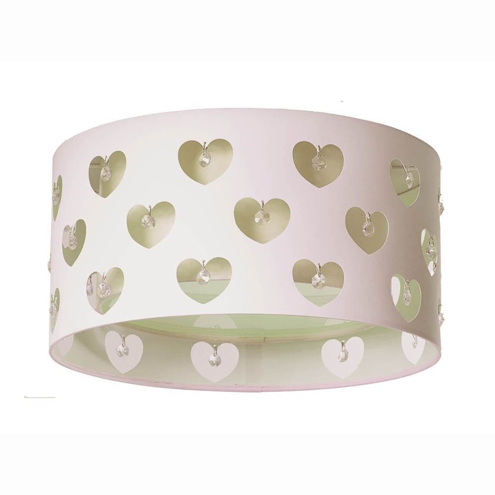Luminária Infantil Plafon Corações com Cristais 30x16 Cm Cru/Branco