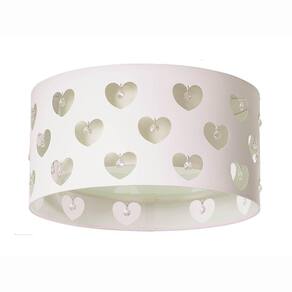 Luminária Infantil Plafon Corações com Cristais 30x16 Cm Branco/Branco