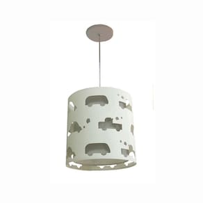 Lustre Infantil Pendente Recorte Carrinhos 25x25 Cm Cinza/Branco
