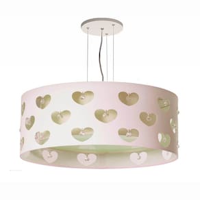 Lustre Infantil Pendente Corações com Cristais 40x16 Cru/Branco