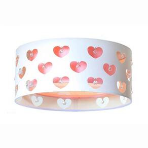 Luminária Infantil Plafon Corações com Cristais 50x16 Rosa/Branco