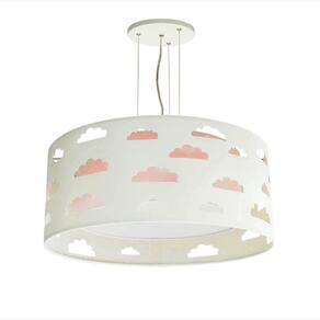 Lustre Infantil Luminária Pendente Nuvens Recortes 40x16 Rosa/Branco