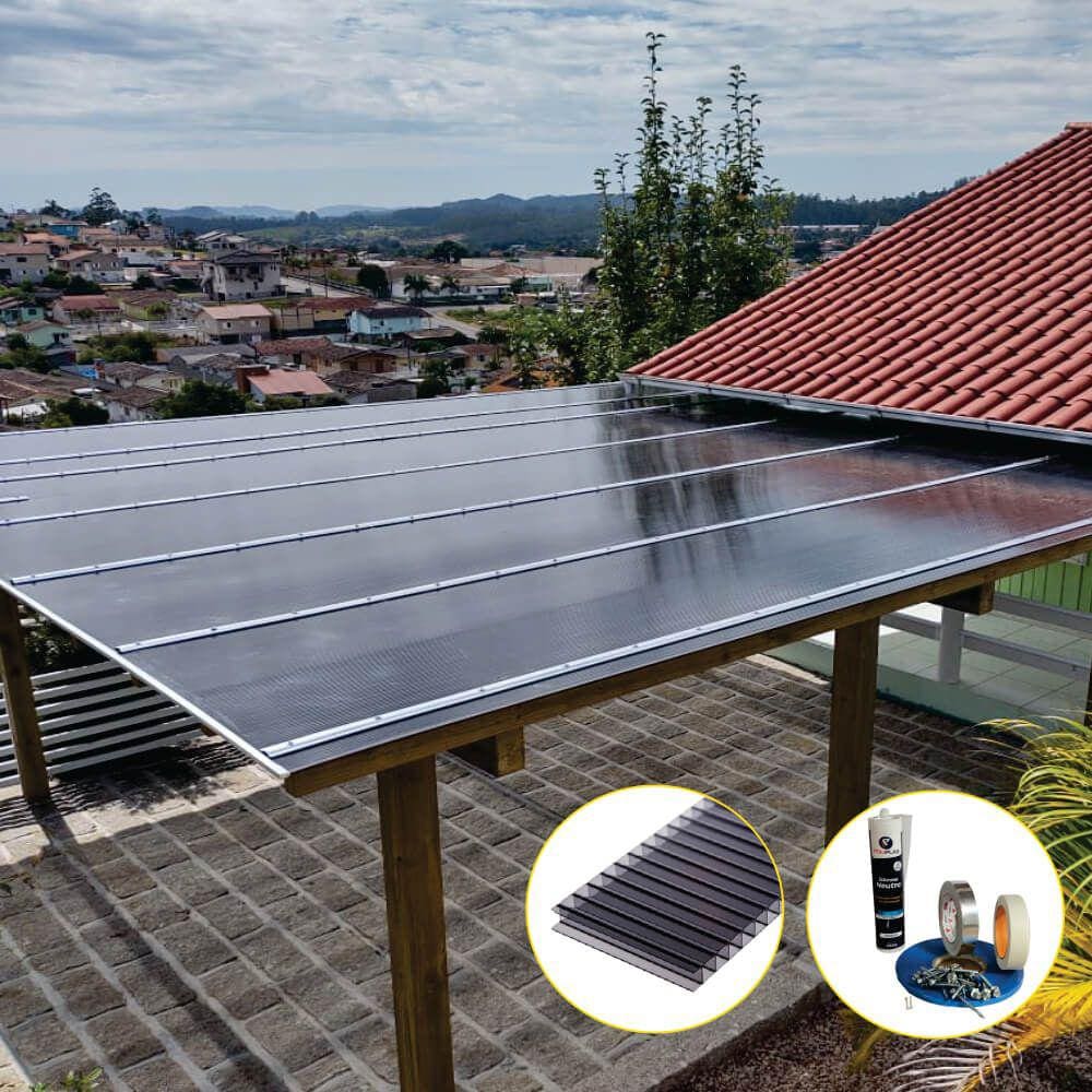 Kit Policarbonato Fume 6mm 10,00m x 4,00m - Perfis Naturais