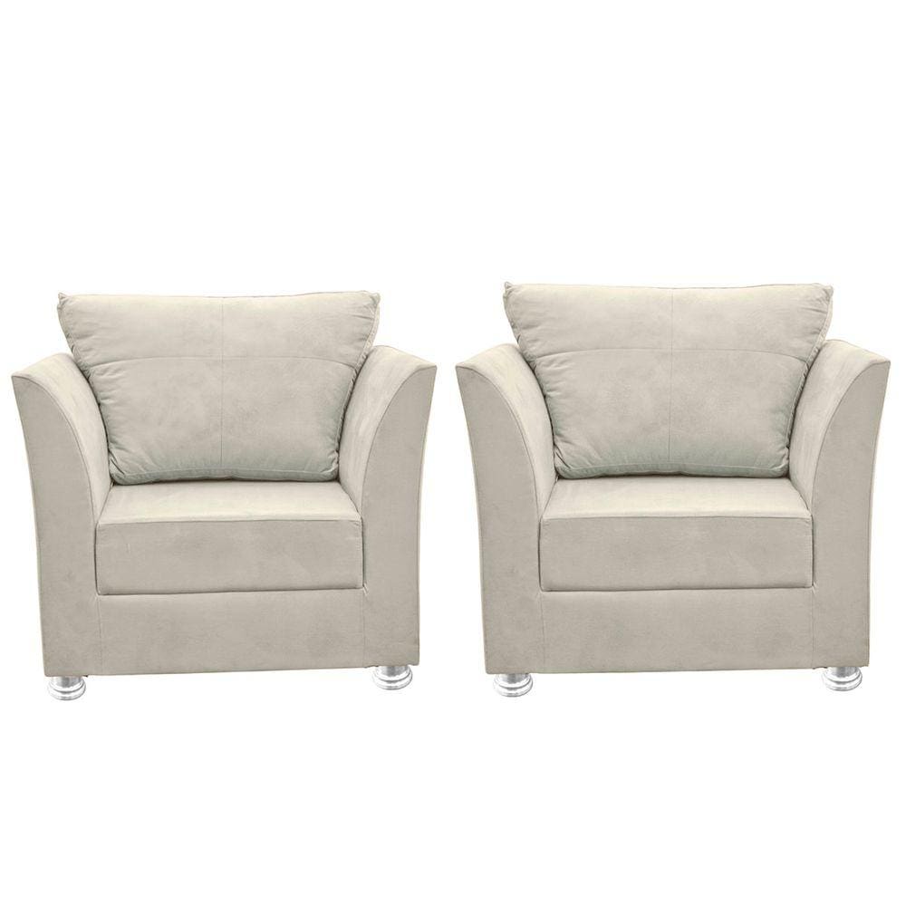 Kit 02 Poltronas Decorativa para Sala e Quarto Lisboa Suede bege