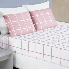 Jogo De Lençol Minimalista Casal King 3 Peças Percal 200 Fios Quadriculado - Rosa