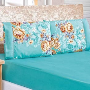 Jogo De Lençol Real King 3 Peças Micropercal 200 Fios Ponto Palito Estampado - Azul Jasmine Floral