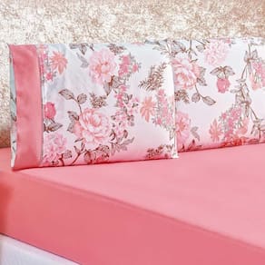 Jogo De Lençol Real Queen 3 Peças Micropercal 200 Fios Ponto Palito Estampado - Rosa Serene Floral