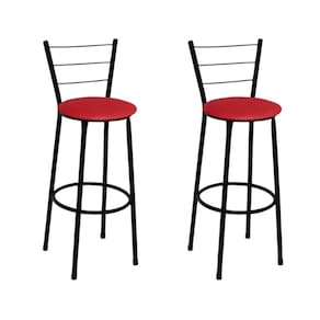 Kit 2 Banquetas Médias Preta com Encosto Assento Vermelho