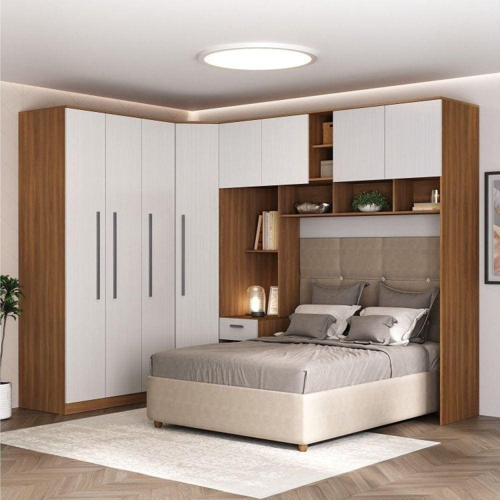 Guarda-roupa Modulado Lugano 8 Portas 3 Gavetas 3 Peças Yescasa Nogal/Branco