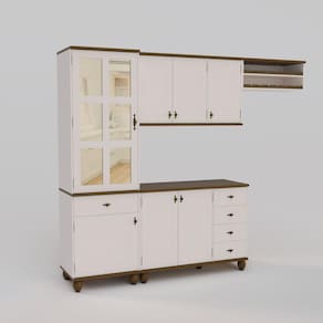 Cozinha Compacta Retrô 4 Peças Off White-nogueira Modelo 003