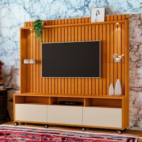 Estante Home Tvs 60" 4 Portas Absoluto Naturalle E Off Ripado Carmolar