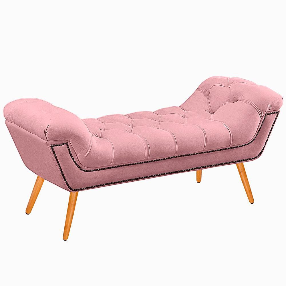 Recamier Calçadeira Casal 140cm Ayla Veludo Rosa Bebê - Montanaris Decor