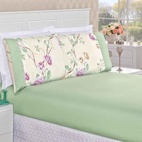 Jogo De Lençol Real Queen 3 Peças Micropercal 200 Fios Ponto Palito Estampado - Belle Floral Verde