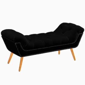 Recamier Calçadeira Casal King 195cm Ayla Veludo Preto - Montanaris Decor