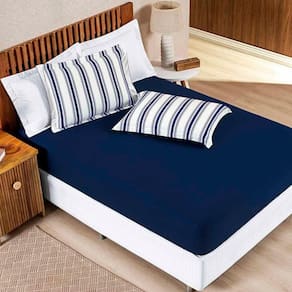 Jogo De Lençol Mimis King 3 Peças Malha 100% Algodão Extra Macio - Azul Marinho