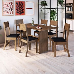 Conjunto Sala De Jantar Fidelitá Siena Com 6 Cadeiras Noce Assento Preto