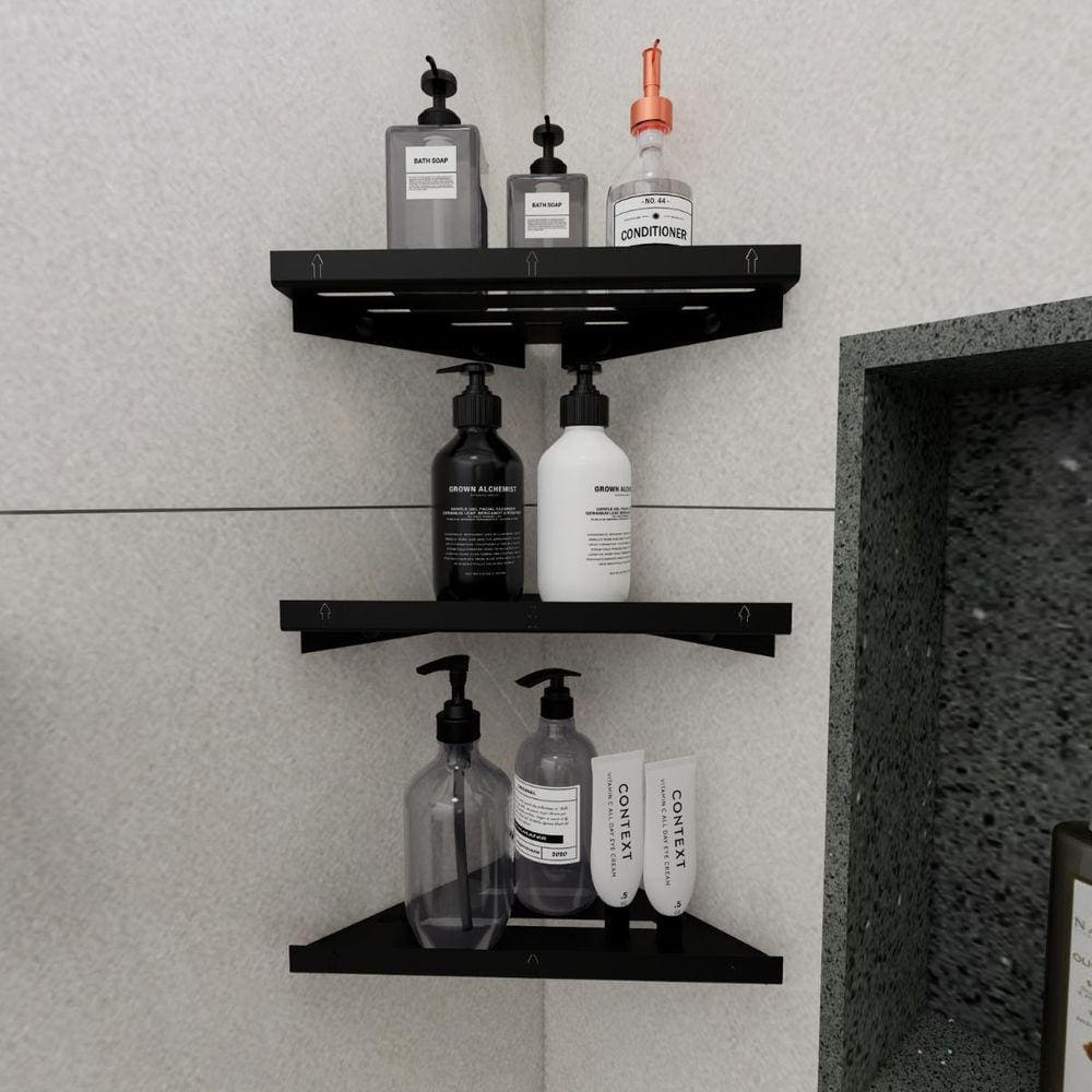 3 Porta Shampoo Sabonete Suporte Canto Parede Banheiro Preto