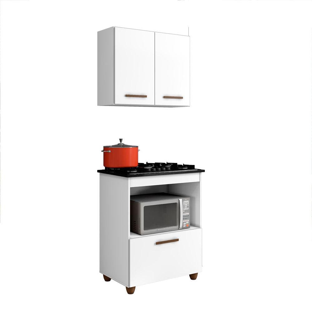 Kit Cozinha Balcão 4 Bocas Salvia Mais Armário Aéreo 2 Pt Branco