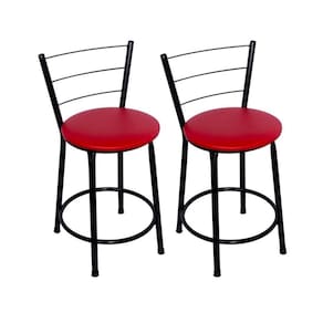 Kit 2 Banquetas Baixas Preta com Encosto Assento Vermelho