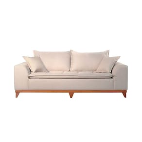 Sofá Lotus 210cm Em Madeira Com Pillow E Almofada Due Decor Bege