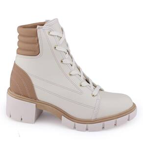 Bota Coturno Moleca 5338.107 Off White tratorada cadarço