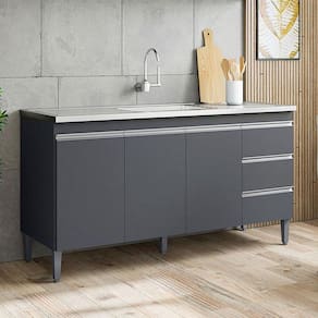Balcão de Pia Ambiente Andréia 150 cm Cinza Fosco - AJL