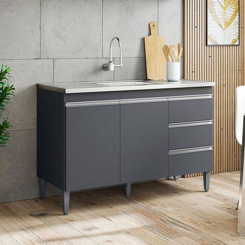 Balcão de Pia Ambiente Andréia 120 cm Cinza Fosco - AJL