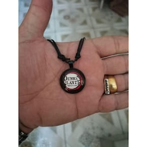 Colar Ajustavel Demon Slayer Pingente Cabochon Redondo Vidro
