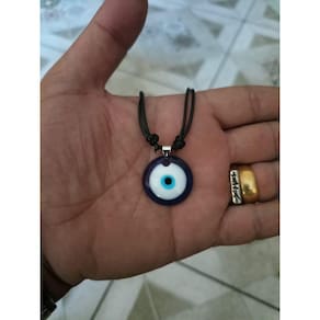Colar Ajustavel Olho Grego Pingente Cabochon Redondo Vidro