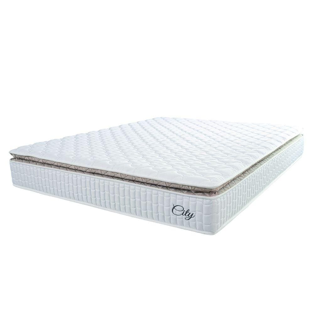 Colchão Casal Molas Ensacadas City Pillow Top 138x188x23cm Branco/Bege Hellen - Suporta até 110kg por Pessoa