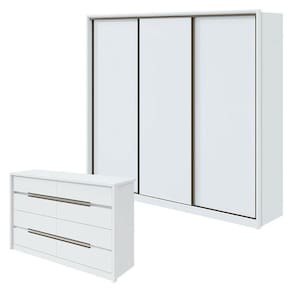 Guarda Roupa Spazio 270 e Cômoda Urban Branco Brilho - Lopas