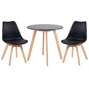 Kit - Mesa Redonda 80 Cm Preto + 2 Cadeiras Leda